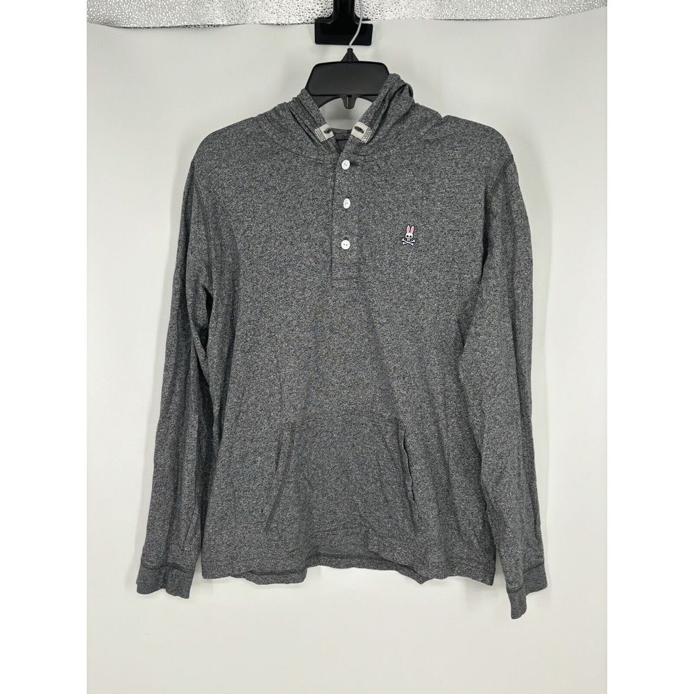 Psycho Bunny Quarter 1/4 Button Hoodie Sweatshirt 100% Pima Cotton‎ Mens Small